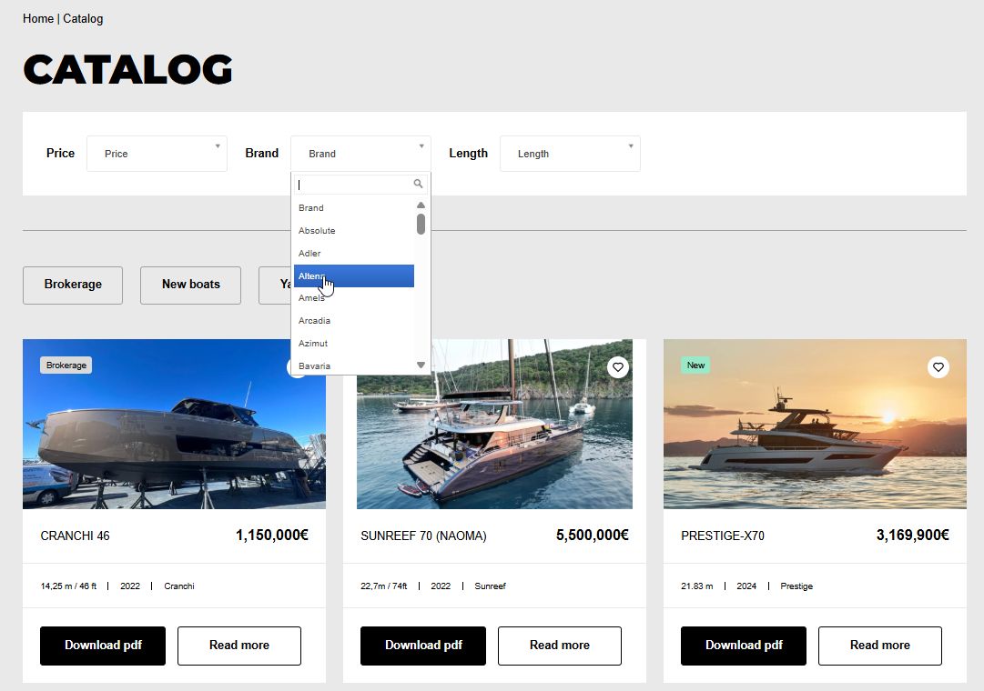 Каталог яхт